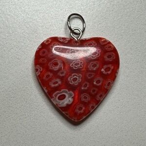 Red Heart Millefiori Pendant Unique Glass Flower Italian Necklace Charm‎